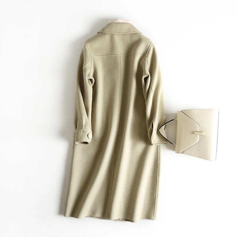 Женское двустороннее шерстяное пальто 100% шерсть тренчи Осень зима элегантная