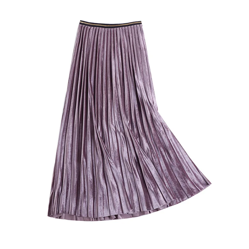 

new high waist and all-around slim gold velvet pleated skirt half skirt women's medium length A-line big swing skirt
