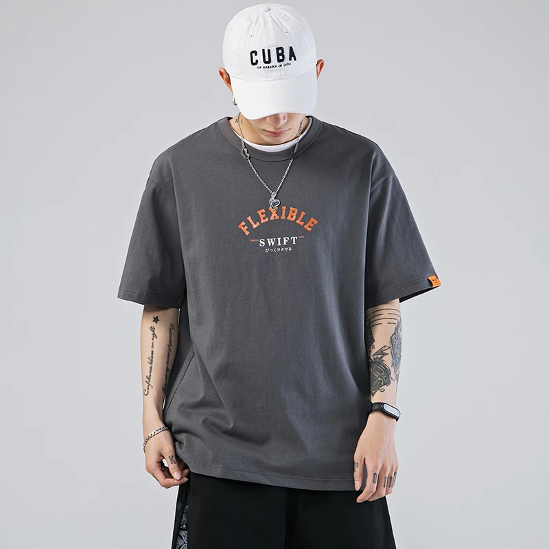 

LZCEHNG Japanese men's 2021 summer new t-shirt trend letter printing cotton short-sleeved T-shirt men