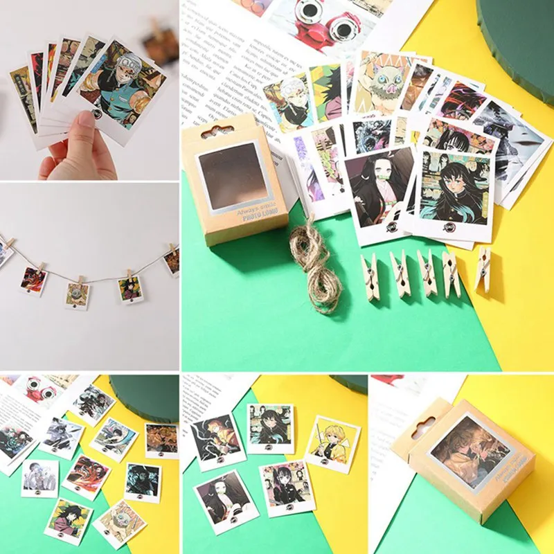 

10Pcs/Set Anime Demon Slayer: Kimetsu no Yaiba Kamado Tanjirou Nezuko Photocard Character Card With Clip And Lanyard Decor Gifts