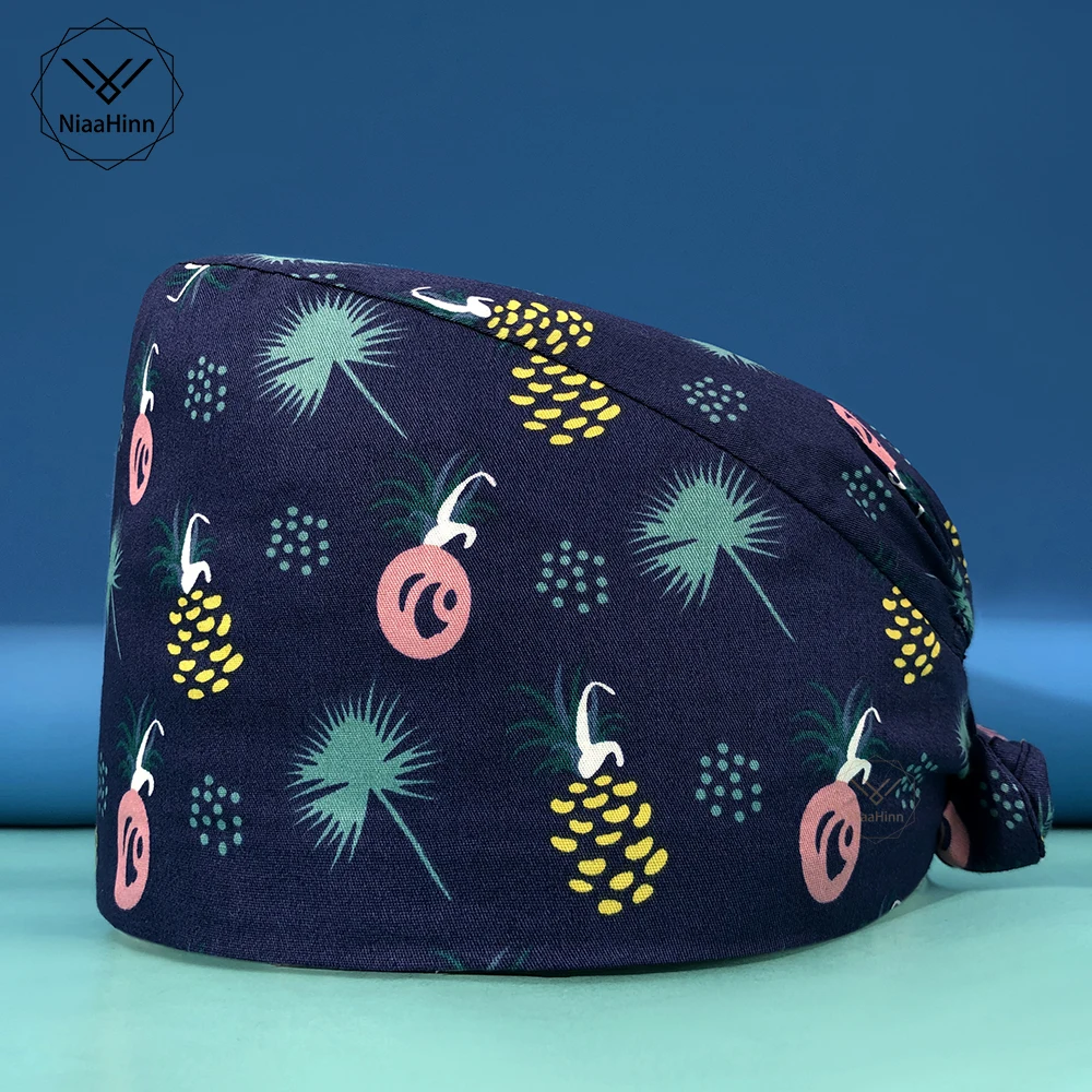 

2021 new unisex multicolor printed frosted nurse cap stretch beauty salon nurse cap laboratory pet shop nurse dentist work cap