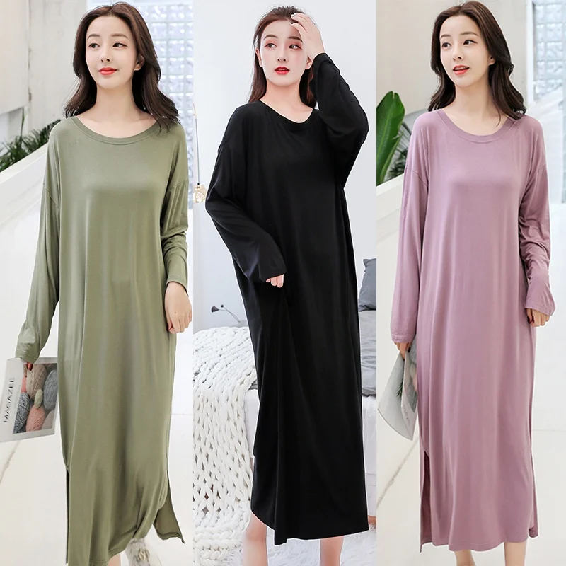 

Hot Salling Dress Pregnant Women Loose Modal Nightdress Pregnant Women Long-sleeved Dress Large Size Long Night Dress
