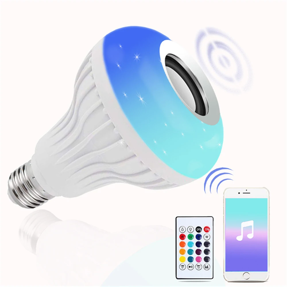 

Умная Беспроводная Bluetooth светодиодная стерео аудио Колонка RGB цветная лампа музыкальная лампа + пульт дистанционного управления 12 Вт умная ...
