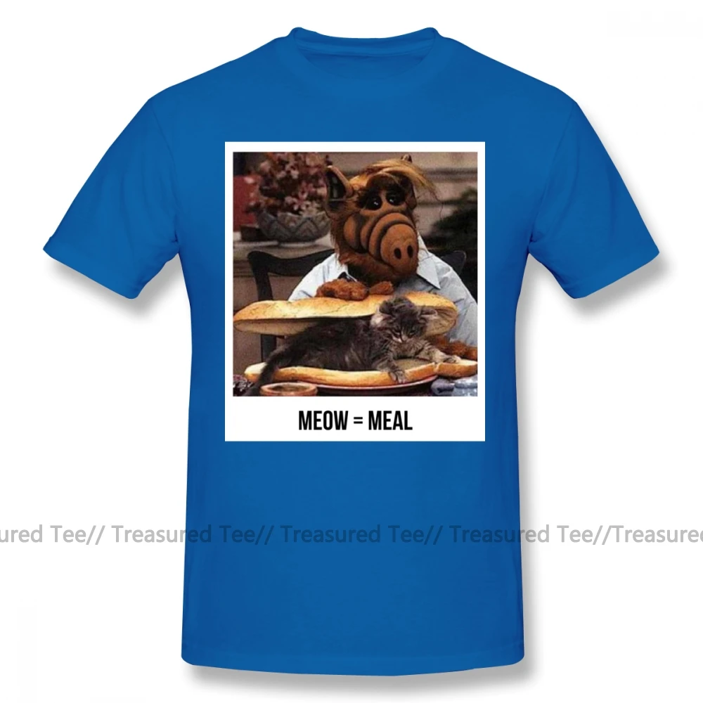Blue Alf футболка Meow с коротким рукавом, футболка с принтом, мужская Милая пляжная Повседневная футболка из 100 хлопка размера плюс 4XL 5XL - Цвет: Blue