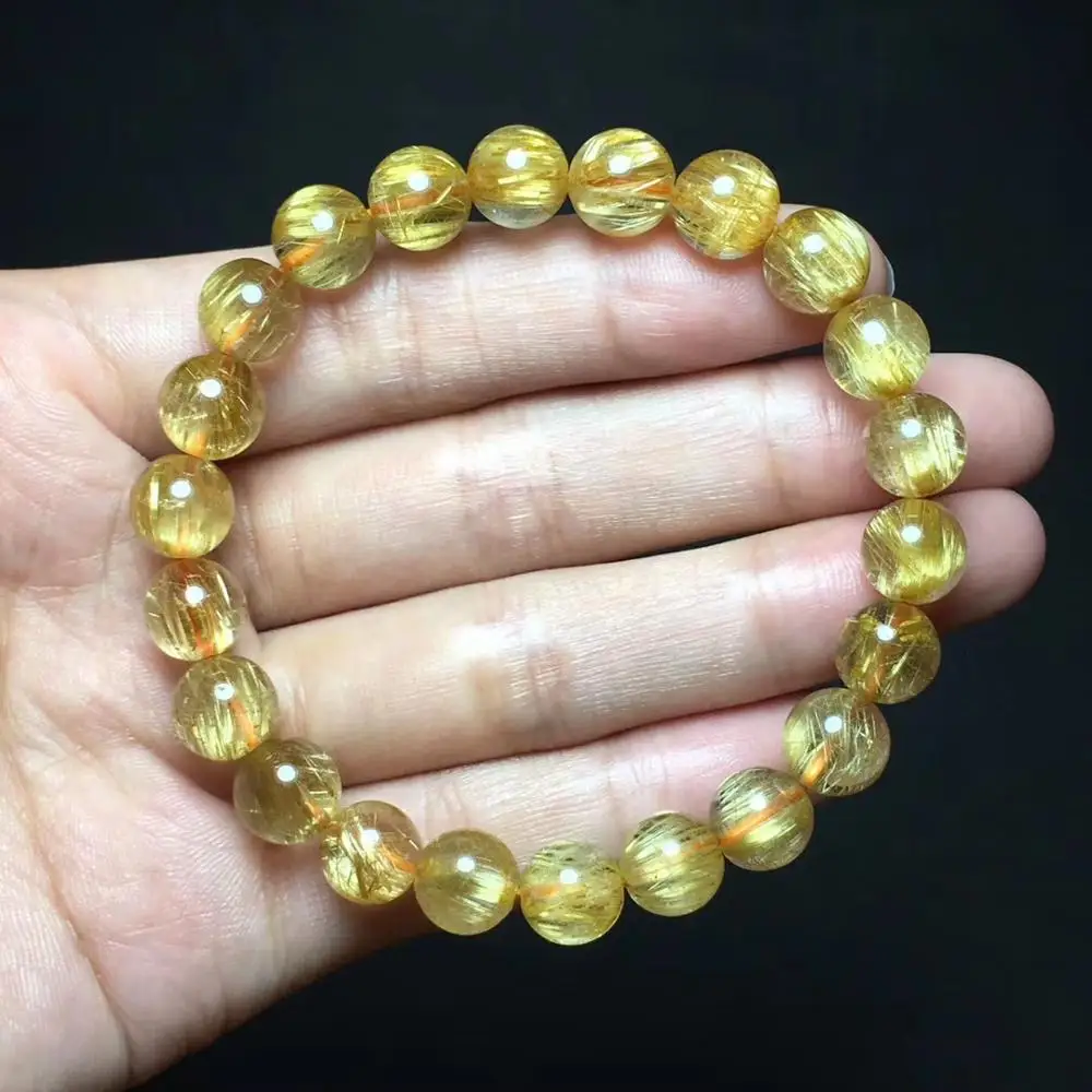 

8.5mm Top Natural Gold Rutilated Quartz Bracelet Brazil Women Men Round Beads Titanium Crystal Stretch Jewelry Certificate AAAAA
