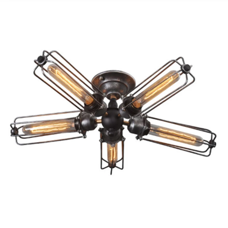 

Vintage Industrial Barn Metal Cage Ceiling Lamp Flush Mount Steampunk Edison Hanging Light Mini Art Chandelier 110V/220V/230V