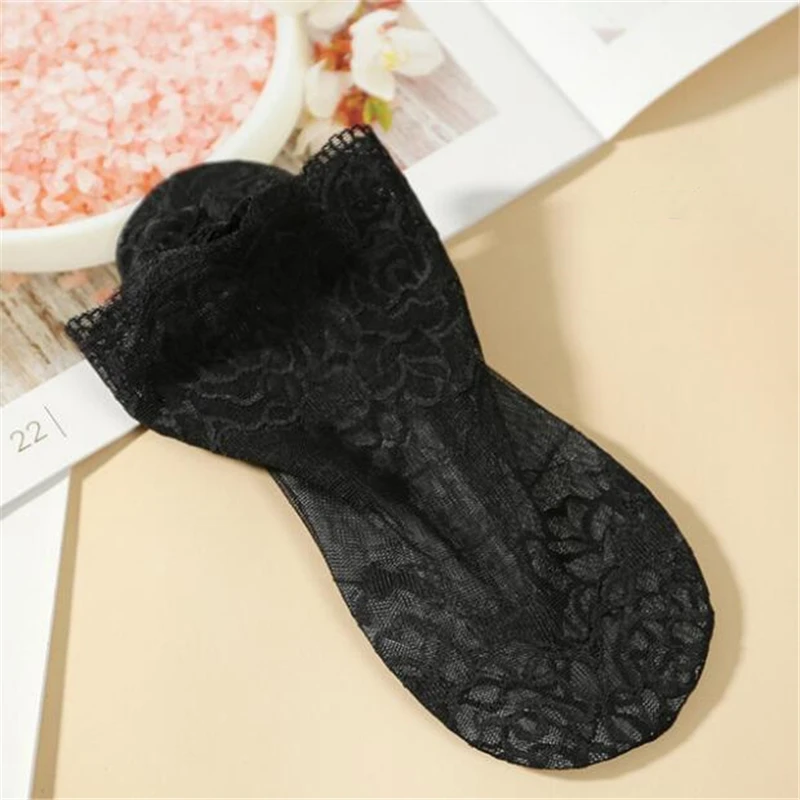

Gothic Rose Flower Lace Cute Socks Lolita Thin Hollow Stockings Non-slip Cotton Bottom Summer Boat Socks Sexy Short Socks Women
