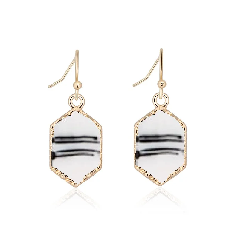 G white Turquoise Drusy шестигранные Висячие серьги, Имитация кристаллов, камни Друза, позолоченные сережки с серебряным покрытием, брендовые ювелирные изделия для женщин - Окраска металла: G white Turquoise