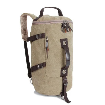 New Style Travel Mountaineering Bag Multi-functional Casual Canvas Sports round Barrel Backpack Outdoor Computer Bag Retro