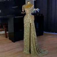 womens long sequin prom party dresses o neck tassel sleeve formal evening gown for ladies high split sweep train female garment