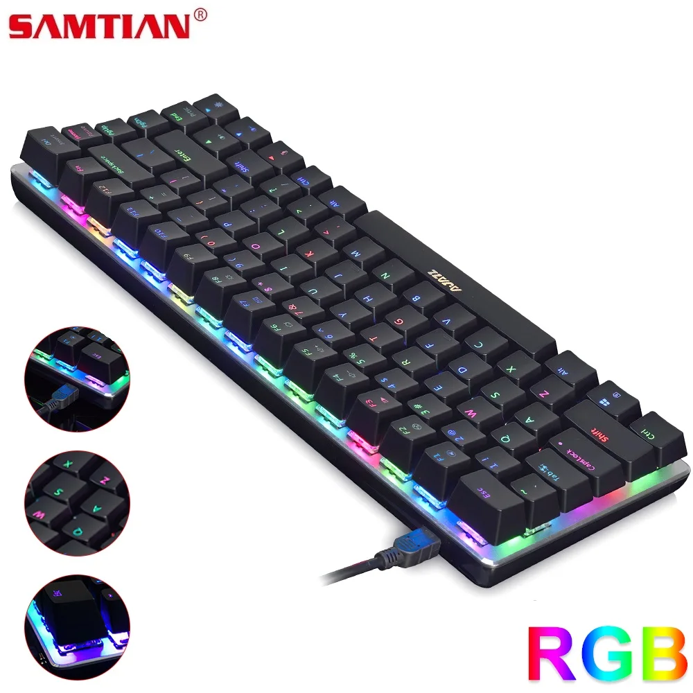 

Проводная игровая клавиатура SAMTIAN с RGB подсветкой, механическая клавиатура с 82 клавишами, регулируемая клавиатура с 18 световыми эффектами, п...