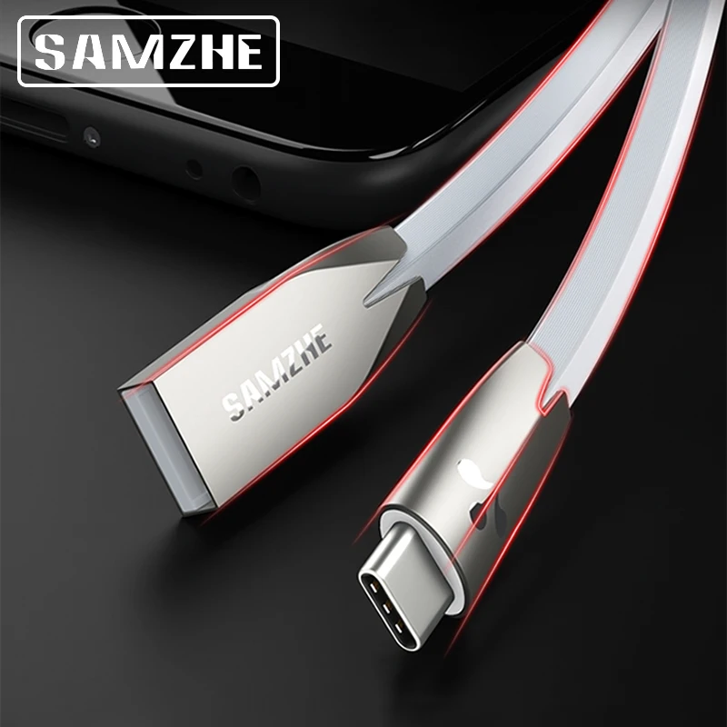 SAMZHE цинковый сплав плоский заряжающий USB Тип C зарядный кабель с разъемом типа c