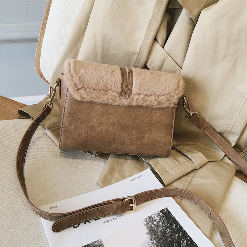 Зимняя Милая шикарная пушистая женская сумка-мессенджер красно-коричневые