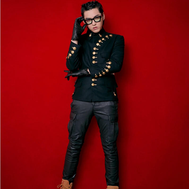 2021 New Men clothing fashion GD Many buttons military uniforms suit jacket hairstylist plus size stage costumes S-4XL | Мужская одежда