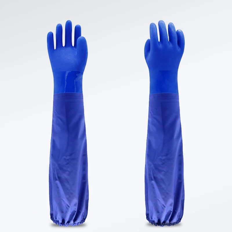 Длинные рукава химические перчатки резиновые рабочие Хлопок облицованный ПВХ