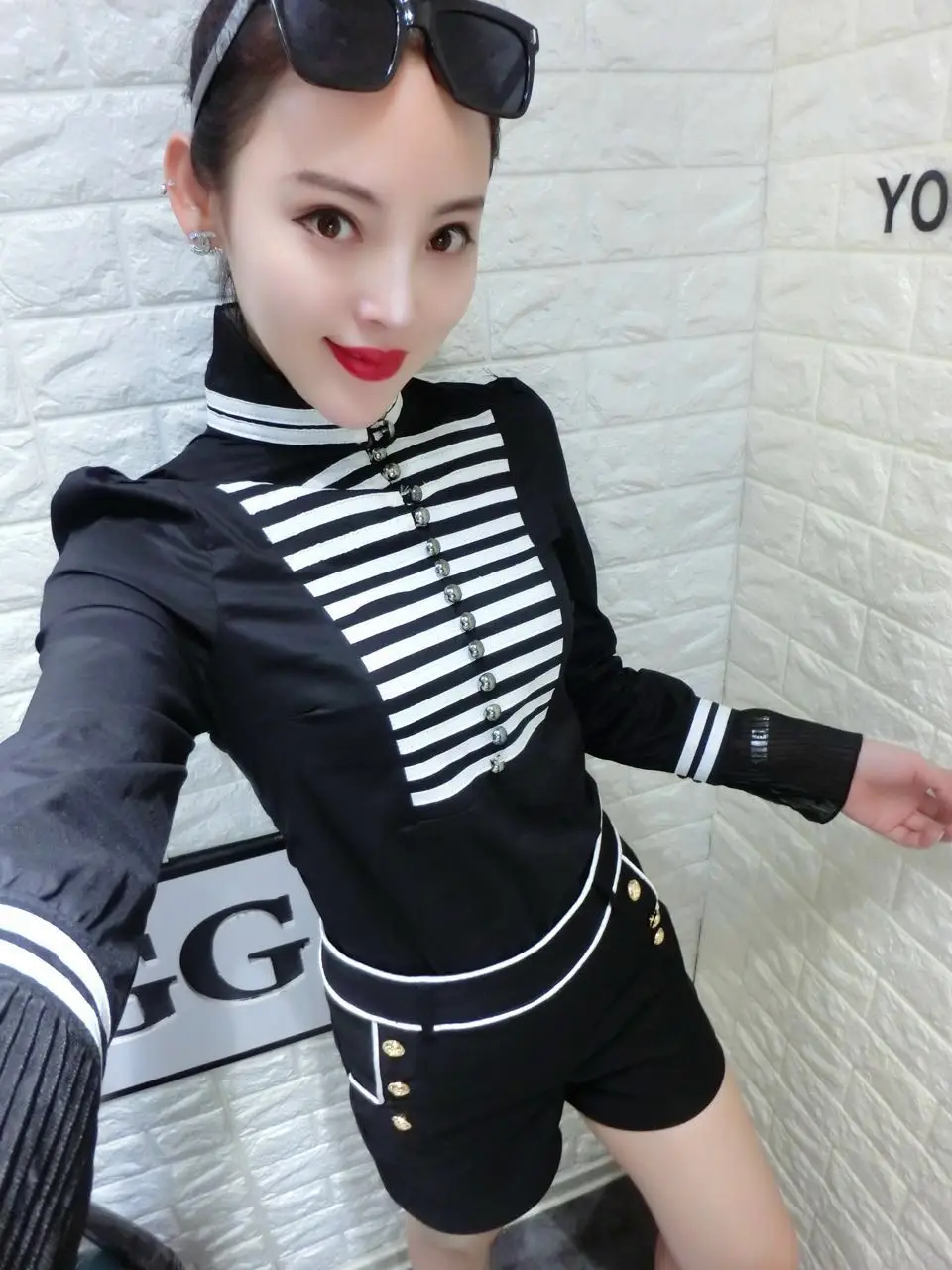 Женская хлопковая рубашка в полоску с длинным рукавом и воротником стойкой|cotton