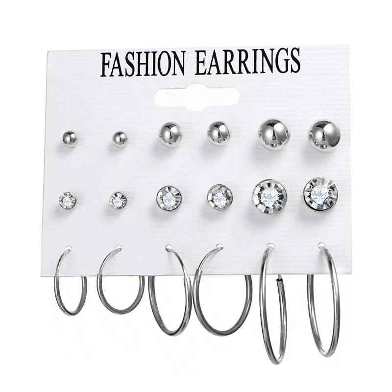 17KM Vintage Moon Pearl Stud Earrings Set For Women BOHO Tassel Geometric Heart Twist Earring New DIY Bohemian Jewelry - Окраска металла: FCS322