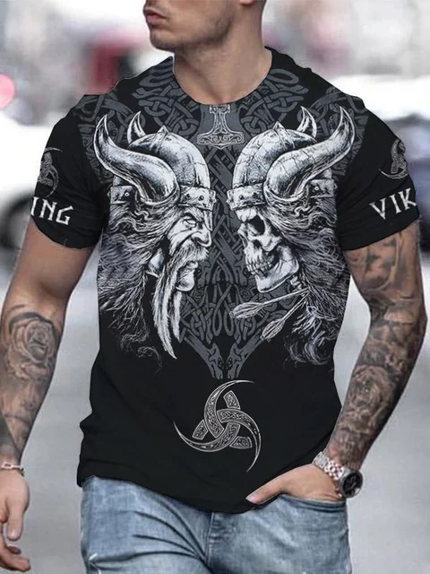 

2021 Street Rock Skull Print T-shirt Short Sleeve Summer Fashion Trend Tshirts Harajuku Loose O-Neck Tops Tees