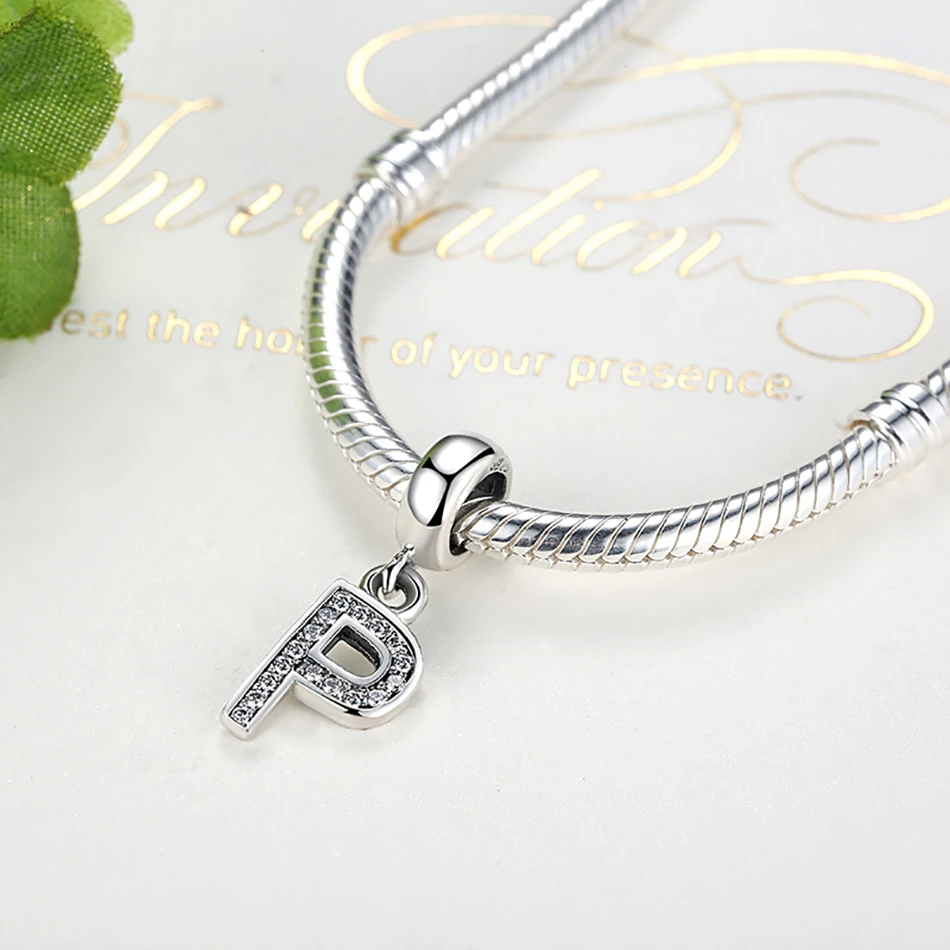 100% пробы серебряная буква бусины A Z с украшением в виде кристаллов Шарм браслет