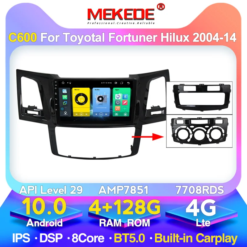Автомагнитола 2DIN Android 10 0 для Toyota Fortuner Hilux 2004 2007 2008 2012 2014 2015 мультимедийный видео GPS