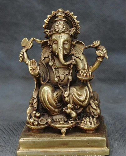 Oldtibetan Bronze Ganapati Ganesh Senhor Ganesha Elefante Buda Estátua 10.5cm