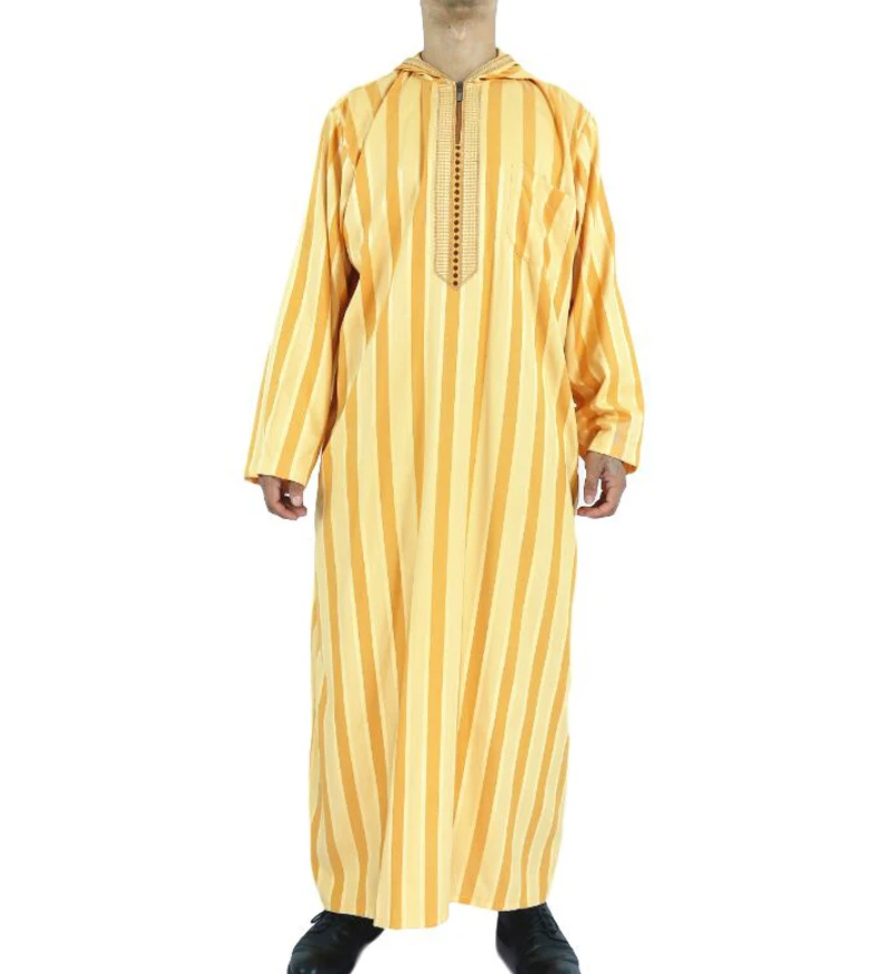 

Islamic Clothing Men Djellaba Man Muslim Moroccan Hooded Design Islamic Men Cotton and Linen Striped Robe Jubba Thobe