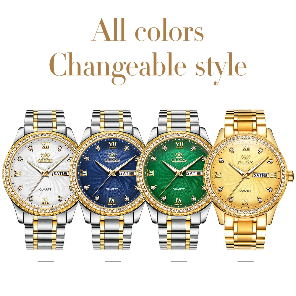 

OLEVS Business Men's Quartz Waterproof Watch Gorgeous Inlaid Rhinestone Dial Comfortable Folding Clasp Men's Watch