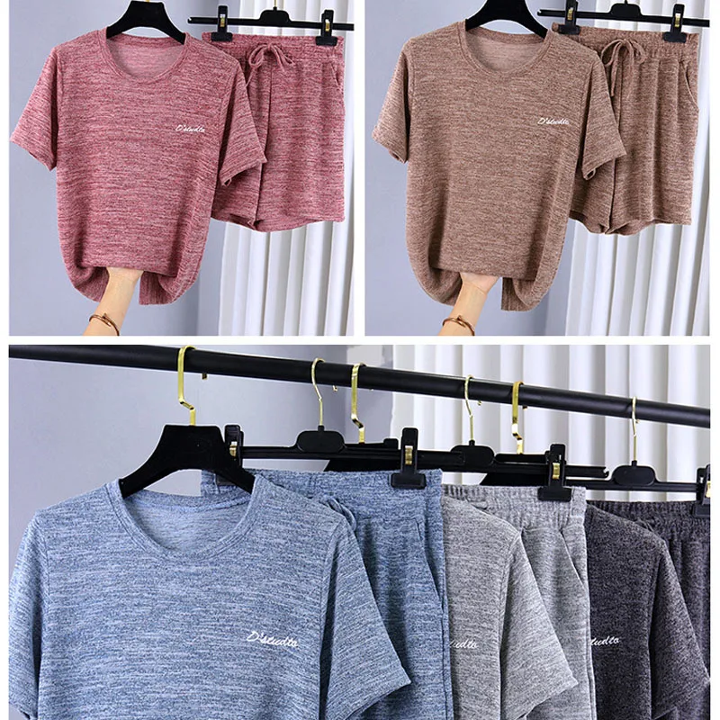 Женские шорты с Вышивкой Букв и коротким рукавом пижама для женщин летняя Пижама