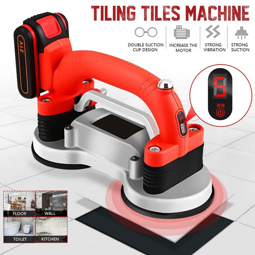 Tiling Tiles Machine Tile Vibrator Suction Cup Floor Laying Machine Electric Tool Adjustable Protable Automatic With 2 Battery