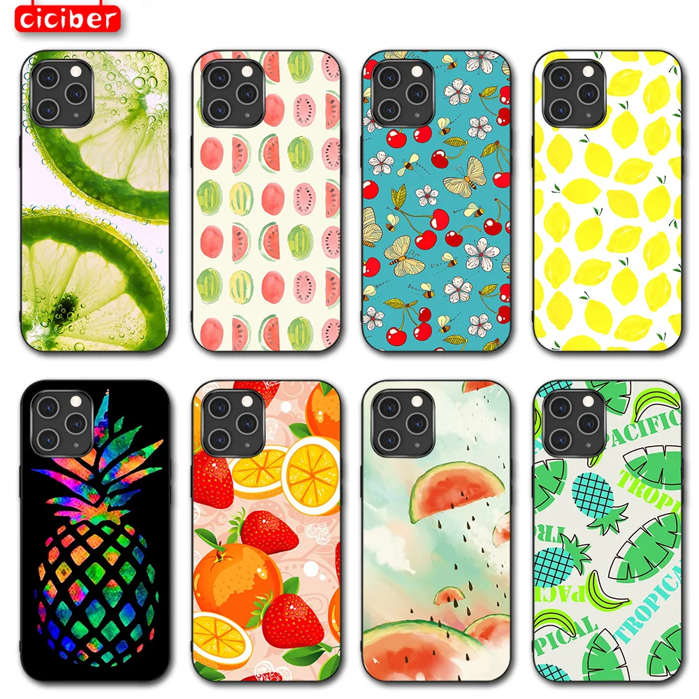 

Fruit Pineapple Phone Case for IPhone 11 13 Pro Max XR XS Max 12 Mini 7 8 Plus Luxury Fundas Protected Black Case Fundas Coque