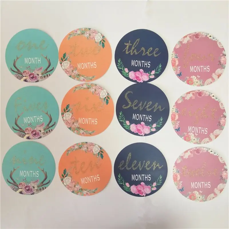 12 шт. в упаковке для маленьких мальчиков и девочек веху наклейки на фото реквизит