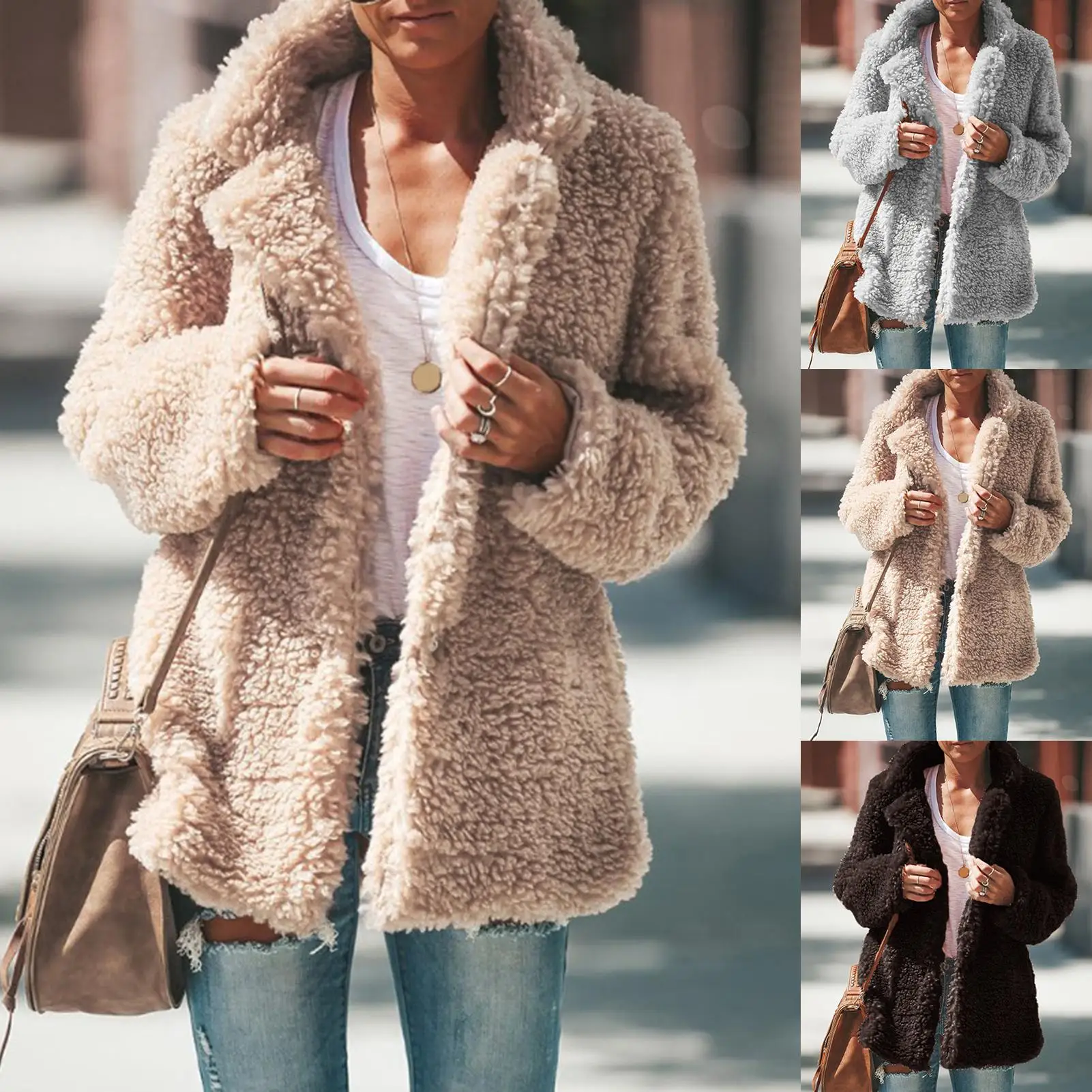 

2022 Fleece Faux Fur Coat Sweatshirts Cardigan Autumn Winter Coat Women Overcoat Plush Jackets Female Chaqueta Mujer Femme Veste