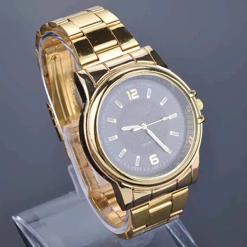 

Fashion men's wristwatches Alloy Quartz Wrist Watch gold watch with Steel Band for Men