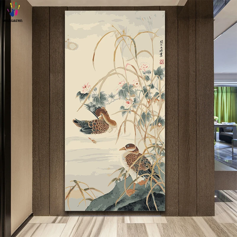 DIY картинки для раскраски по номерам с цветами в китайском стиле большая картина