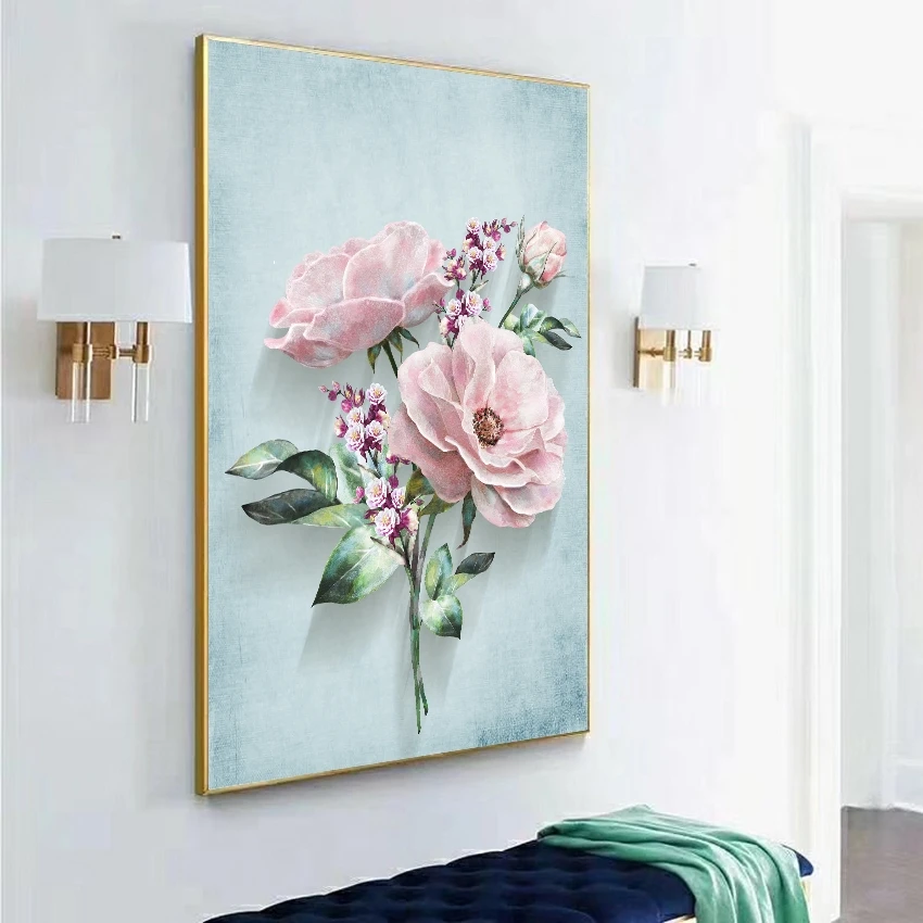 

Vintage Hand Painted Roses Flowers Poster Canvas Painting Green Plant Poster Print Nordic Wall Art Picture for Living Room Decor