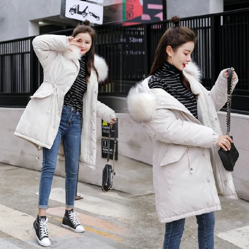 Zqlz зимняя куртка Женская Толстая теплая парка с капюшоном и воротником из