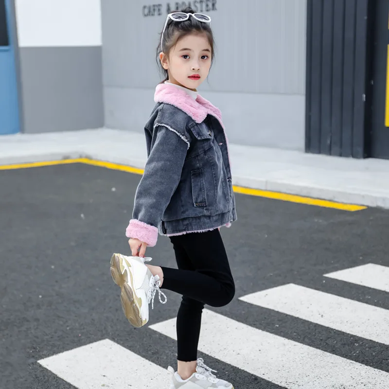 Джинсовая куртка для девочек сезон осень-зима кашемировое утепленное пальто