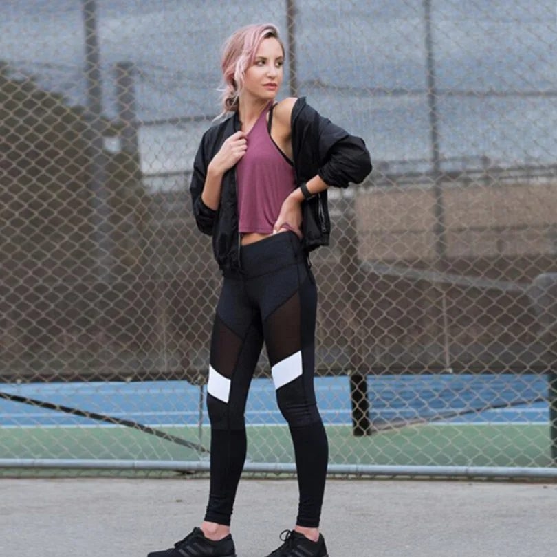 Лидер продаж стильные леггинсы из сетчатой пряжи в стиле пэчворк цветные дышащие