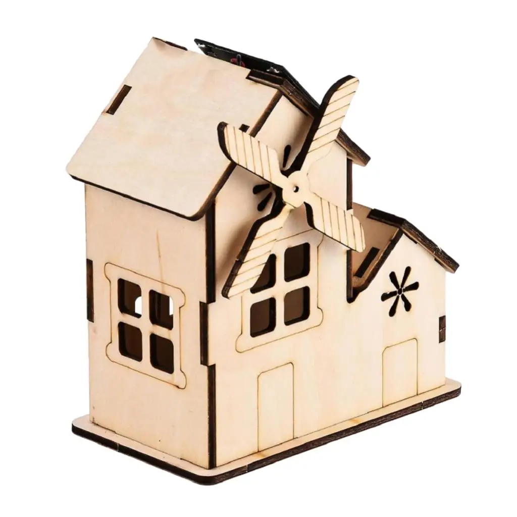 

DIY Miniature Wooden House 3D Puzzles Solar Powered Windmill Kids Science Educational Toy