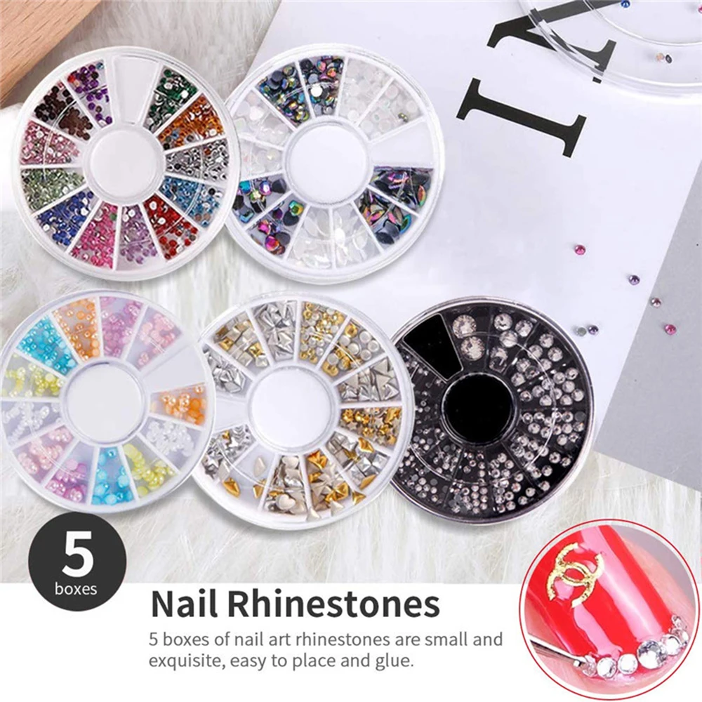 

DIY Nail Art Brushes Set Striping Tape Stickers Rhinestones Decoration Box Dotting Manicure Set For Nail Foils Design Tool Kit