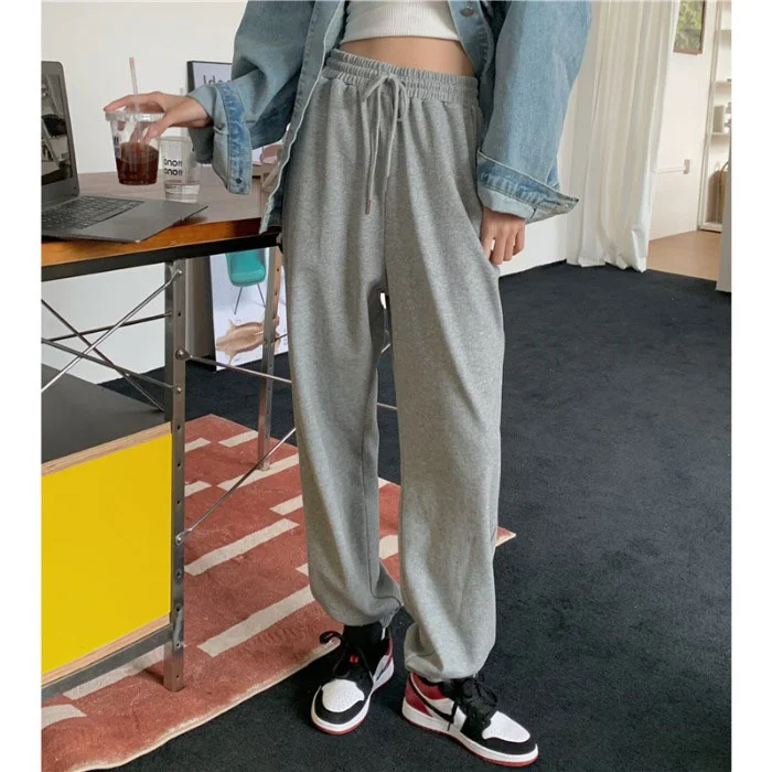 

Grey Pants Women's High Waist Casual Sports Pants Versatile Leggings Autumn and Winter Loose Wide Leg Pants Fashion
