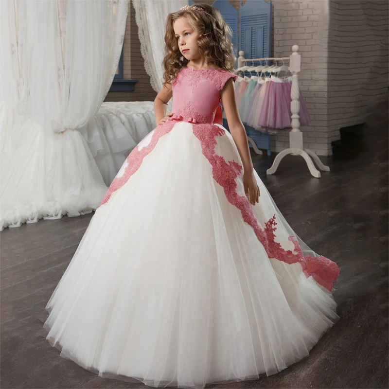 2022 Elegant First Bridesmaid Dress Girl Lace Princess Kids Dresses For Girls Children Costume Party Wedding 8 10 12 Years | Детская