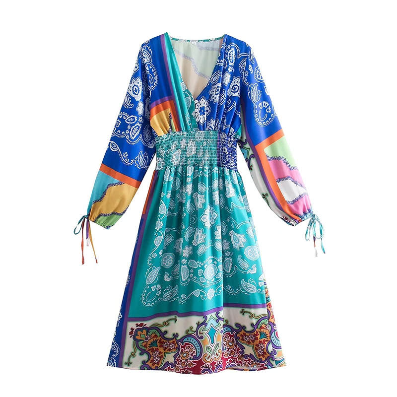 

Женское атласное платье с длинным рукавом, V-образным вырезом и поясом на резинке