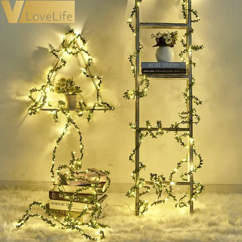 СВЕТОДИОДНАЯ Гирлянда в виде листьев медный провод на батарейках праздничное