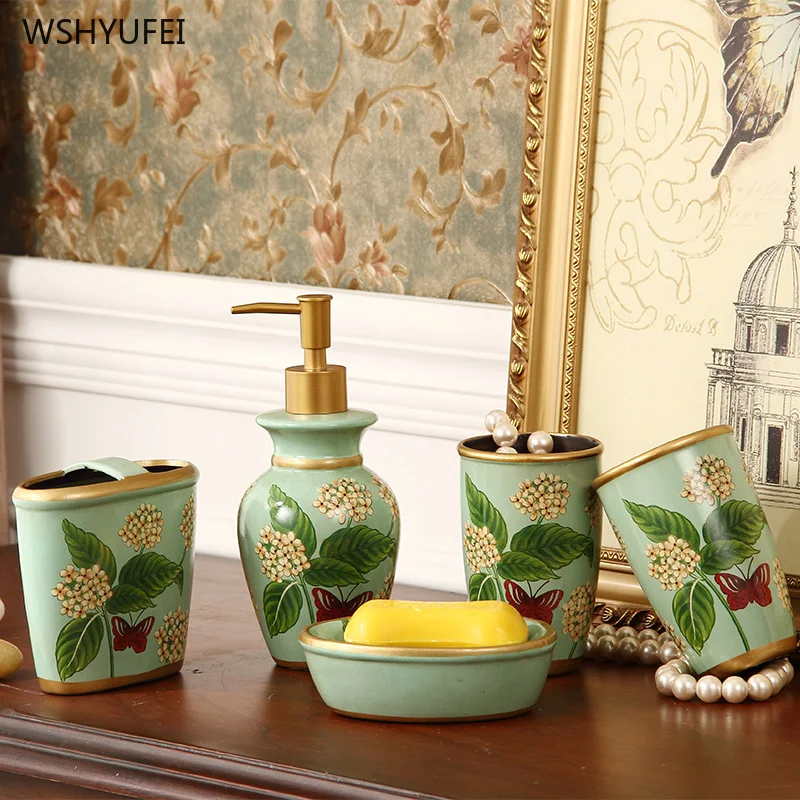 5 шт. зеленые керамические аксессуары для ванной комнаты держатель мыла/зубной