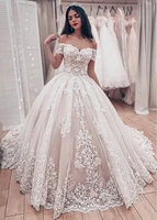 gorgeous lace ball gown wedding dresses 2020 sweetheart off the shoulder appliques lace up back muslim bride wedding gowns
