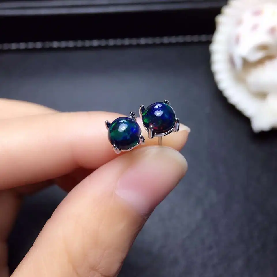 Серьги женские из серебра 925 пробы с черным опалом | Украшения и аксессуары