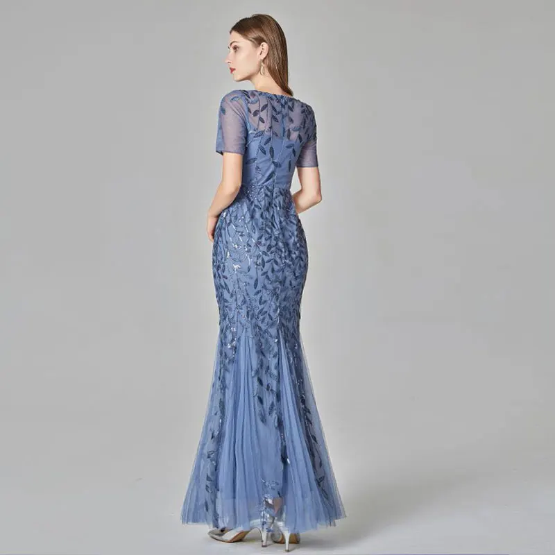 Красота-Эмили Лидер продаж, тюль Русалка Вечерние платья Длинные короткий рукав многослойное отворотом Выходные туфли на выпускной бал плиссированные платья Vestido de noche