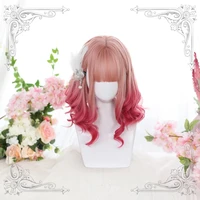 lolita wig cosplay wig headwear pink air bang hair raspberry liqueur cosplay wig heat resistant synthetic hair wig cap