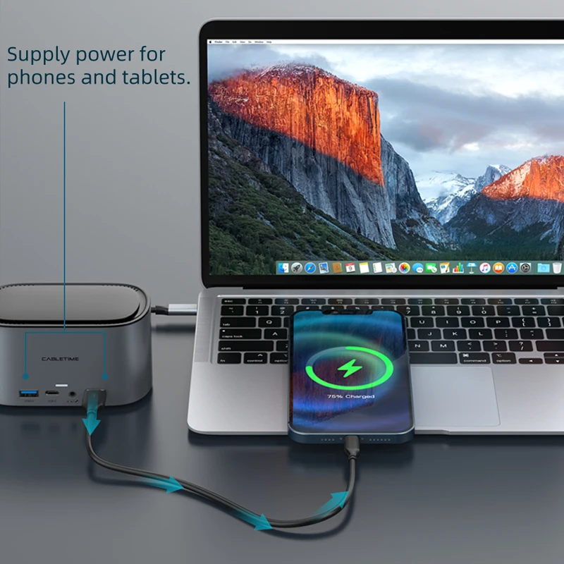 Док-станция CABLETIME USB C-концентратор 4K 60 Гц PD100W M.2 SSD адаптер RJ45 1000 Мбит/с USB3.0 рабочая